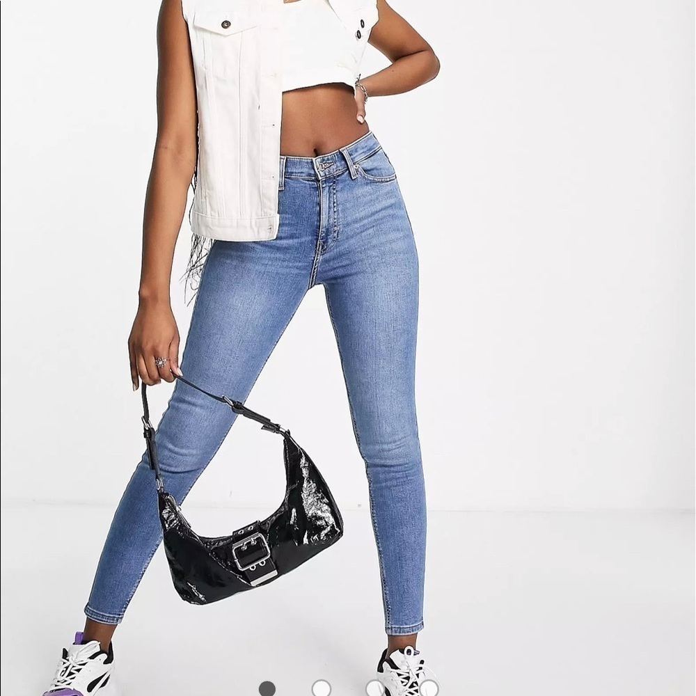 Topshop Jamie recycled cotton blend jeans in mid blue